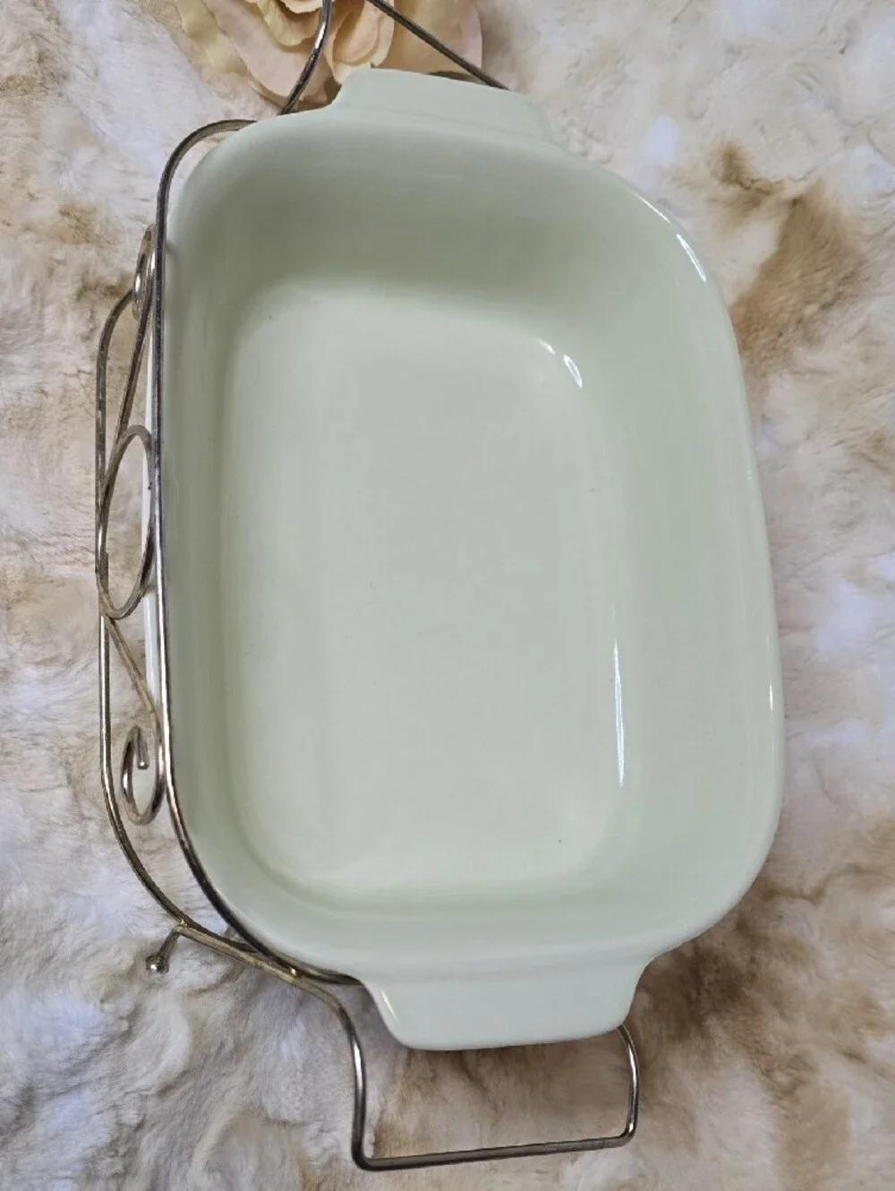 VTG 1983 Pfaltzgraff FTDA Celery Green 32 oz Casserole Baking Dish w/Metal Rack